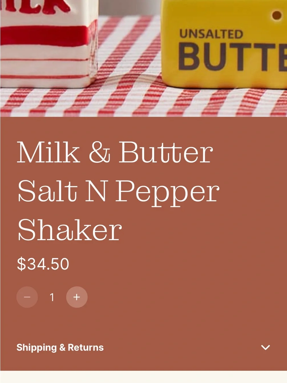 NWT Milk & Butter Adorable Set! Ceramic Set salt n’ pepa shakers